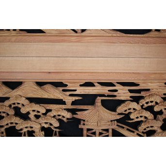 中型 楼閣木彫欄間 2枚1組　R0003 