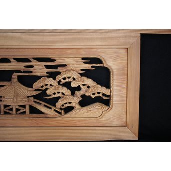 中型 楼閣木彫欄間 2枚1組　R0003 