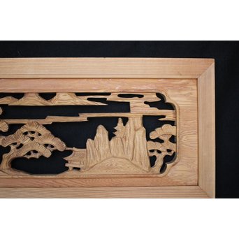 中型 楼閣木彫欄間 2枚1組　R0003 