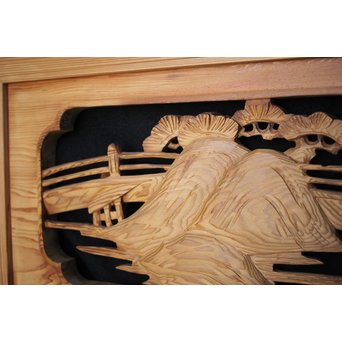 中型 楼閣木彫欄間 2枚1組　R0003 