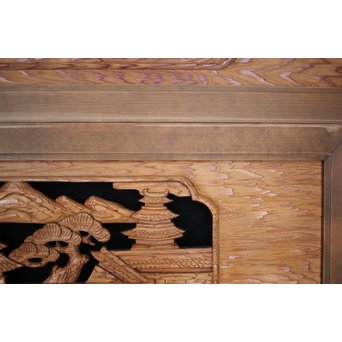 楼閣山水 木彫欄間 2枚1組　R0004 