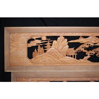 楼閣山水 木彫欄間 2枚1組　R0004 