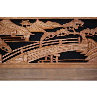 楼閣山水 木彫欄間 2枚1組　R0004 