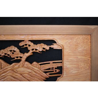 楼閣山水 木彫欄間 2枚1組　R0004 