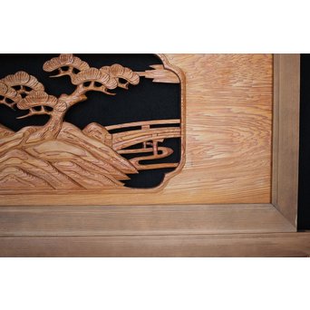 楼閣山水 木彫欄間 2枚1組　R0004 