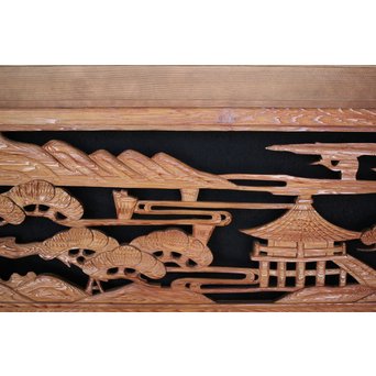 楼閣山水 木彫欄間 2枚1組　R0004 