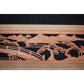 楼閣山水 木彫欄間 2枚1組　R0004 