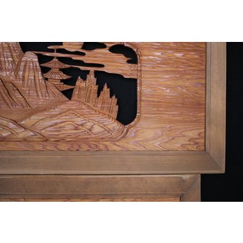 楼閣山水 木彫欄間 2枚1組　R0004 