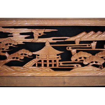 楼閣山水 木彫欄間 2枚1組　R0004 