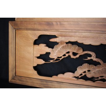 鷹松 木彫欄間 2枚1組　R0005 