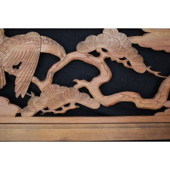 鷹松 木彫欄間 2枚1組　R0005 