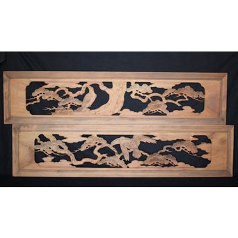 鷹松 木彫欄間 2枚1組　R0005 