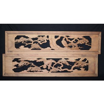 鷹松 木彫欄間 2枚1組　R0005