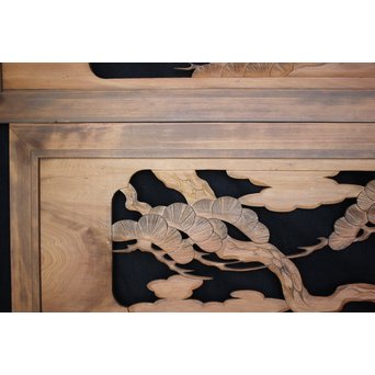 鷹松 木彫欄間 2枚1組　R0005 