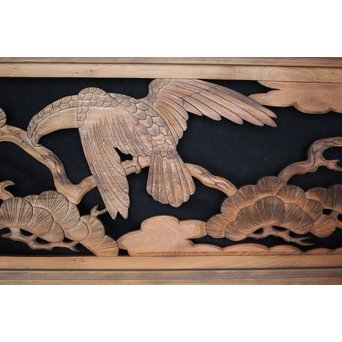 鷹松 木彫欄間 2枚1組　R0005 