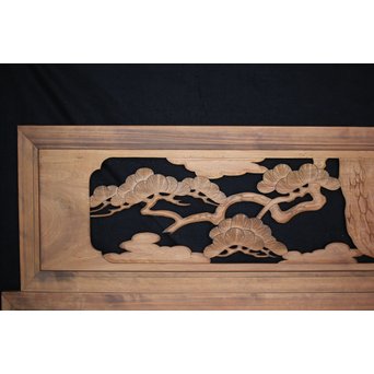 鷹松 木彫欄間 2枚1組　R0005 