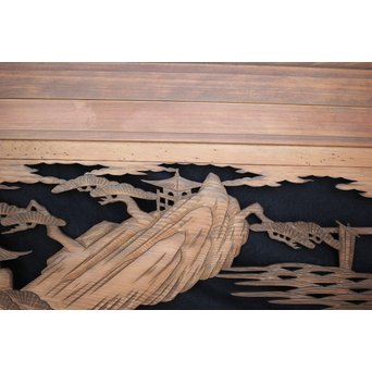 楼閣山水 人物 木彫欄間 2枚1組　R0006 