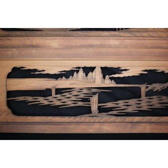 楼閣山水 人物 木彫欄間 2枚1組　R0006 