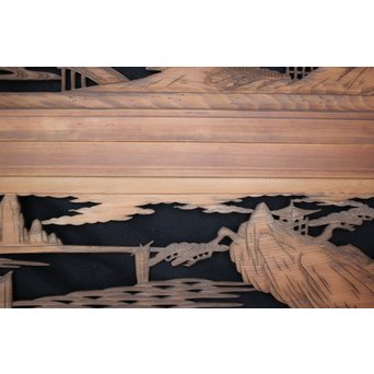 楼閣山水 人物 木彫欄間 2枚1組　R0006 