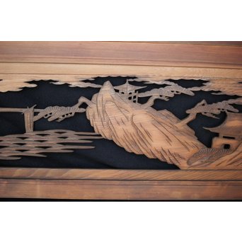 楼閣山水 人物 木彫欄間 2枚1組　R0006 