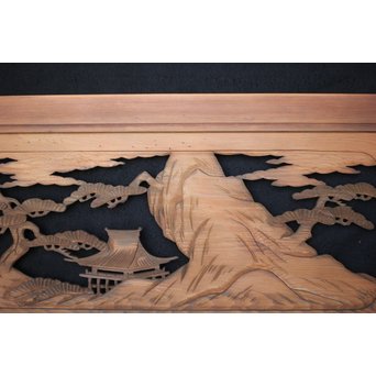 楼閣山水 人物 木彫欄間 2枚1組　R0006 