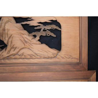 楼閣山水 人物 木彫欄間 2枚1組　R0006 