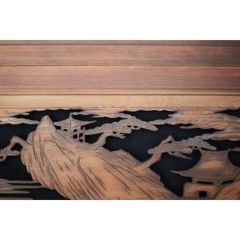 楼閣山水 人物 木彫欄間 2枚1組　R0006 