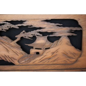 楼閣山水 人物 木彫欄間 2枚1組　R0006 