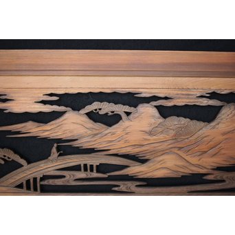 楼閣山水 人物 木彫欄間 2枚1組　R0006 