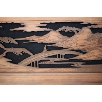 楼閣山水 人物 木彫欄間 2枚1組　R0006 