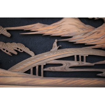 楼閣山水 人物 木彫欄間 2枚1組　R0006 