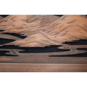 楼閣山水 人物 木彫欄間 2枚1組　R0006 