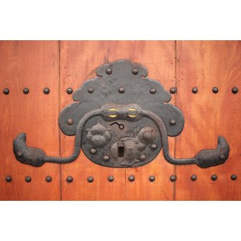 巾着金具の朱格子蔵戸　W996Y 