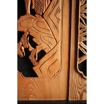 枠無 木彫欄間 5枚1組　R0008 