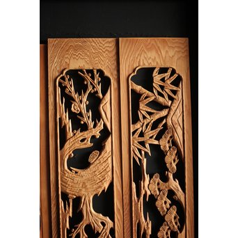 枠無 木彫欄間 5枚1組　R0008 