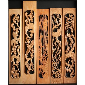 枠無 木彫欄間 5枚1組　R0008