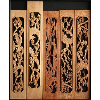 枠無 木彫欄間 5枚1組　R0008 