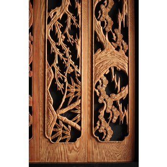 枠無 木彫欄間 5枚1組　R0008 