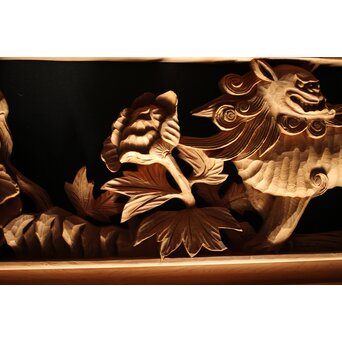 牡丹獅子 木彫欄間　R0009YD 