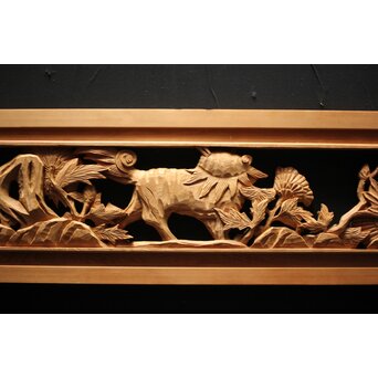 牡丹獅子 木彫欄間　R0009YD 