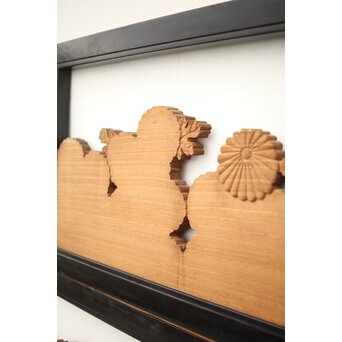 黒枠 菊彫欄間 2枚1組　R0010 