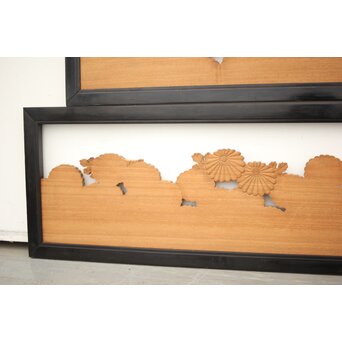 黒枠 菊彫欄間 2枚1組　R0010 