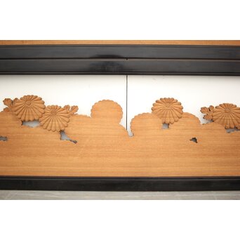 黒枠 菊彫欄間 2枚1組　R0010 