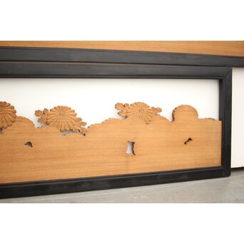 黒枠 菊彫欄間 2枚1組　R0010 