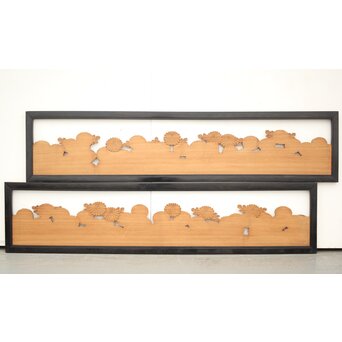 黒枠 菊彫欄間 2枚1組　R0010