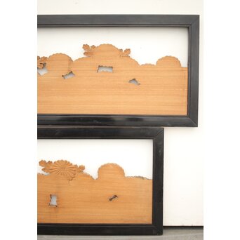 黒枠 菊彫欄間 2枚1組　R0010 