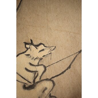 獣擬画 狐 紙本掛軸　Z220 