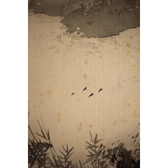 松林桂月 竹林図 絹本水墨まくり　Z221 