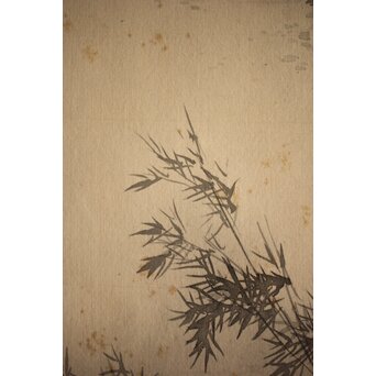 松林桂月 竹林図 絹本水墨まくり　Z221 