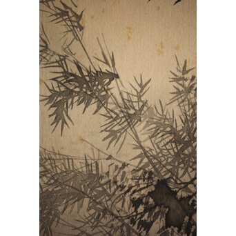 松林桂月 竹林図 絹本水墨まくり　Z221 
